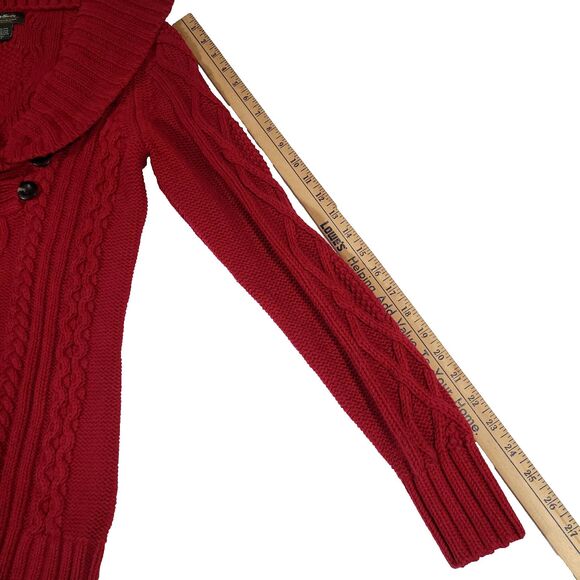 Y2K Cable knit Cowl Neck Button Sweater Eddie Bauer M Tall Red Chunky Preppy - Picture 8 of 14
